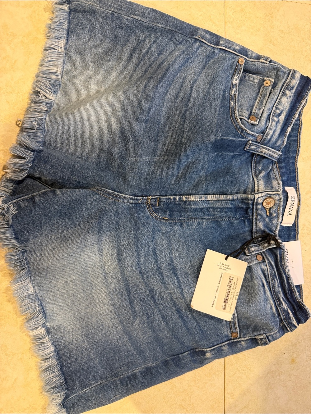 Zenana Light Blue Frayed Hem Denim Shorts